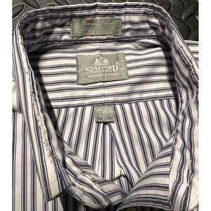 Stafford Broadcloth Dress Shirt Mens 17 Multicolor Striped Long Sleeve Button Up